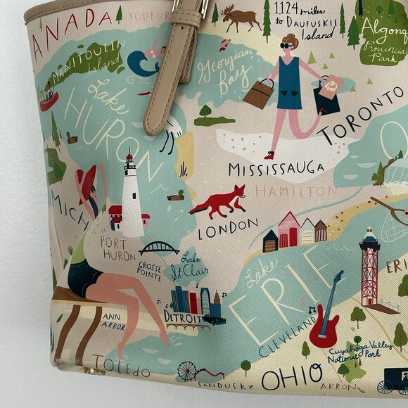 Spartina Great Lakes Tote Handbag Superior Erie Ontario Huron Map Travel - Picture 7 of 9
